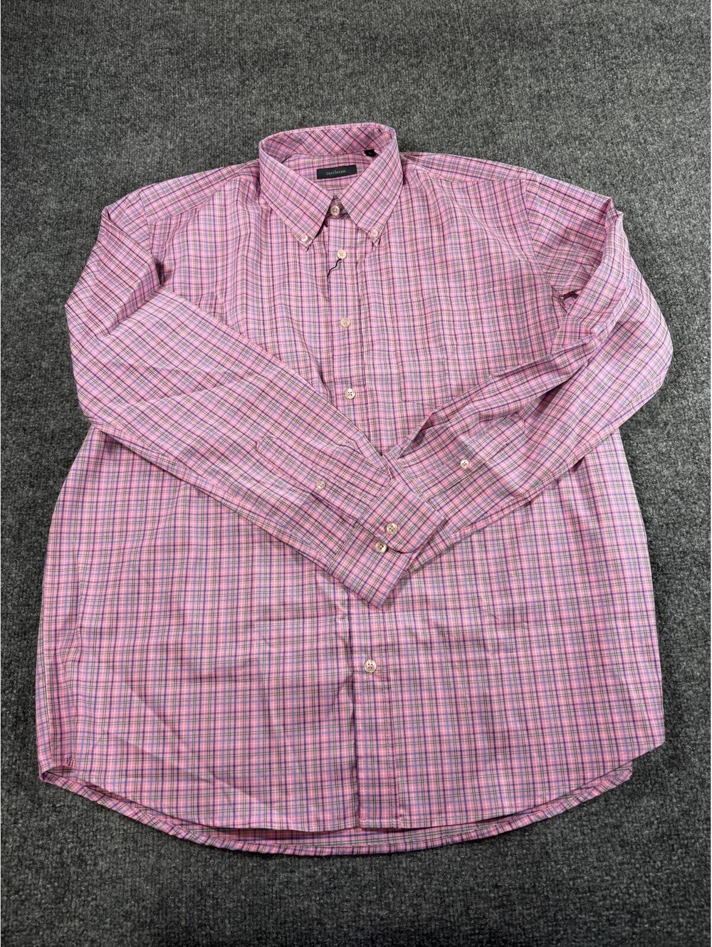 Turtleson Men's Shirt Large Pink Stretch Plaid Long Sleeve Collared Button-Down